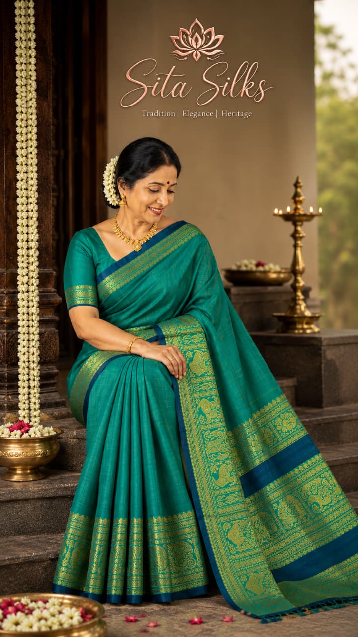 Kanchi Cotton KC-004 — Teal with blue border