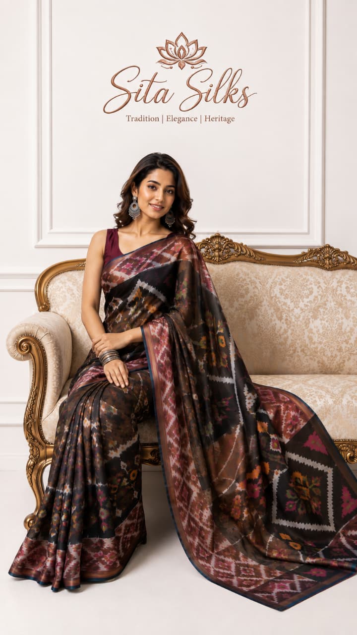 Pochampally PI-003 — Black with maroon border — view 1
