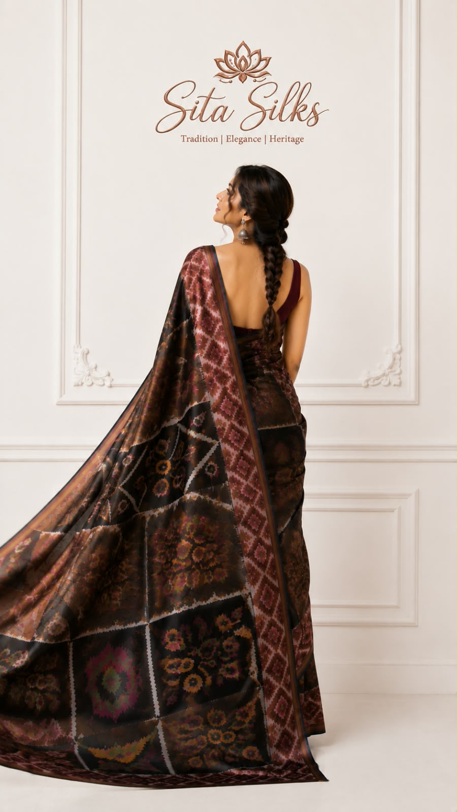 Pochampally PI-003 — Black with maroon border — view 3