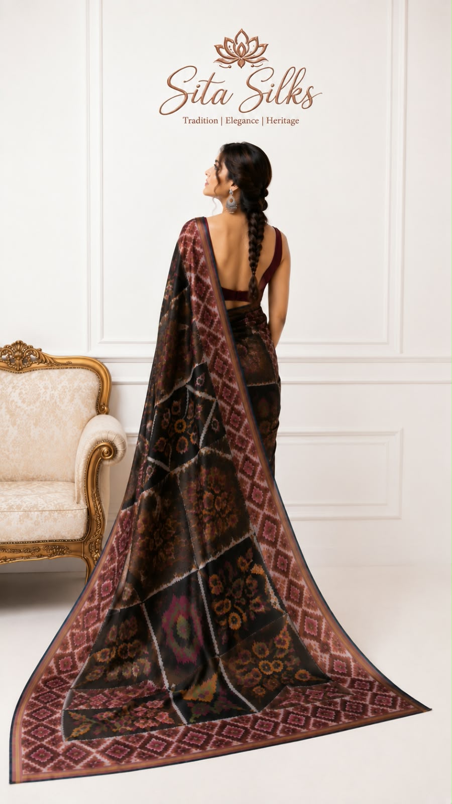 Pochampally PI-003 — Black with maroon border — view 4
