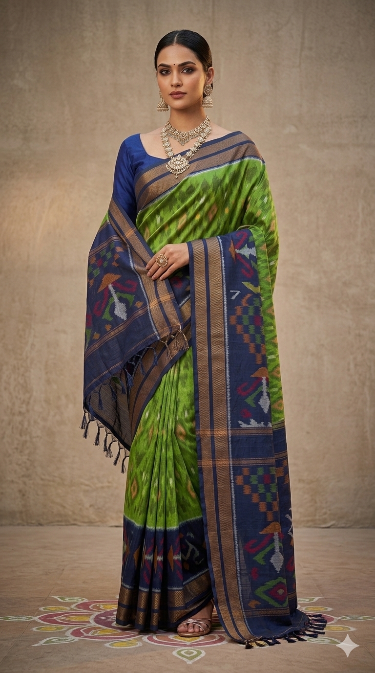 Pochampally PI-002 — Green with navy border — view 1