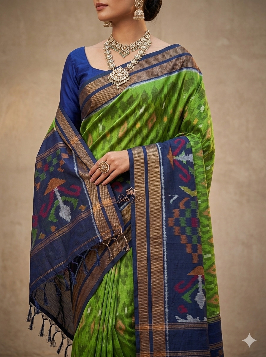 Pochampally PI-002 — Green with navy border — view 2